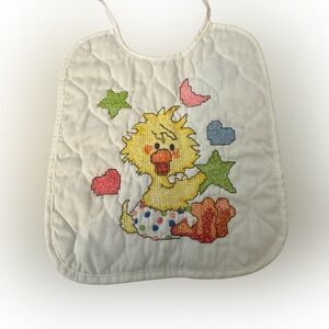 Suzy’s Zoo Yellow Duckling Cross Stitched Baby Bib - New